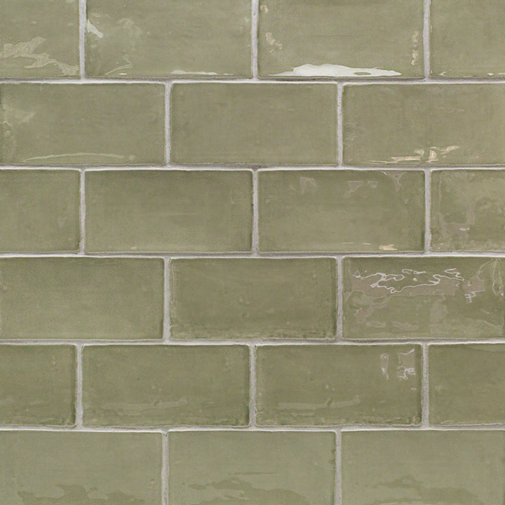 Lancaster Celery Green 3x6 Polished Ceramic Subway Tile for Walls