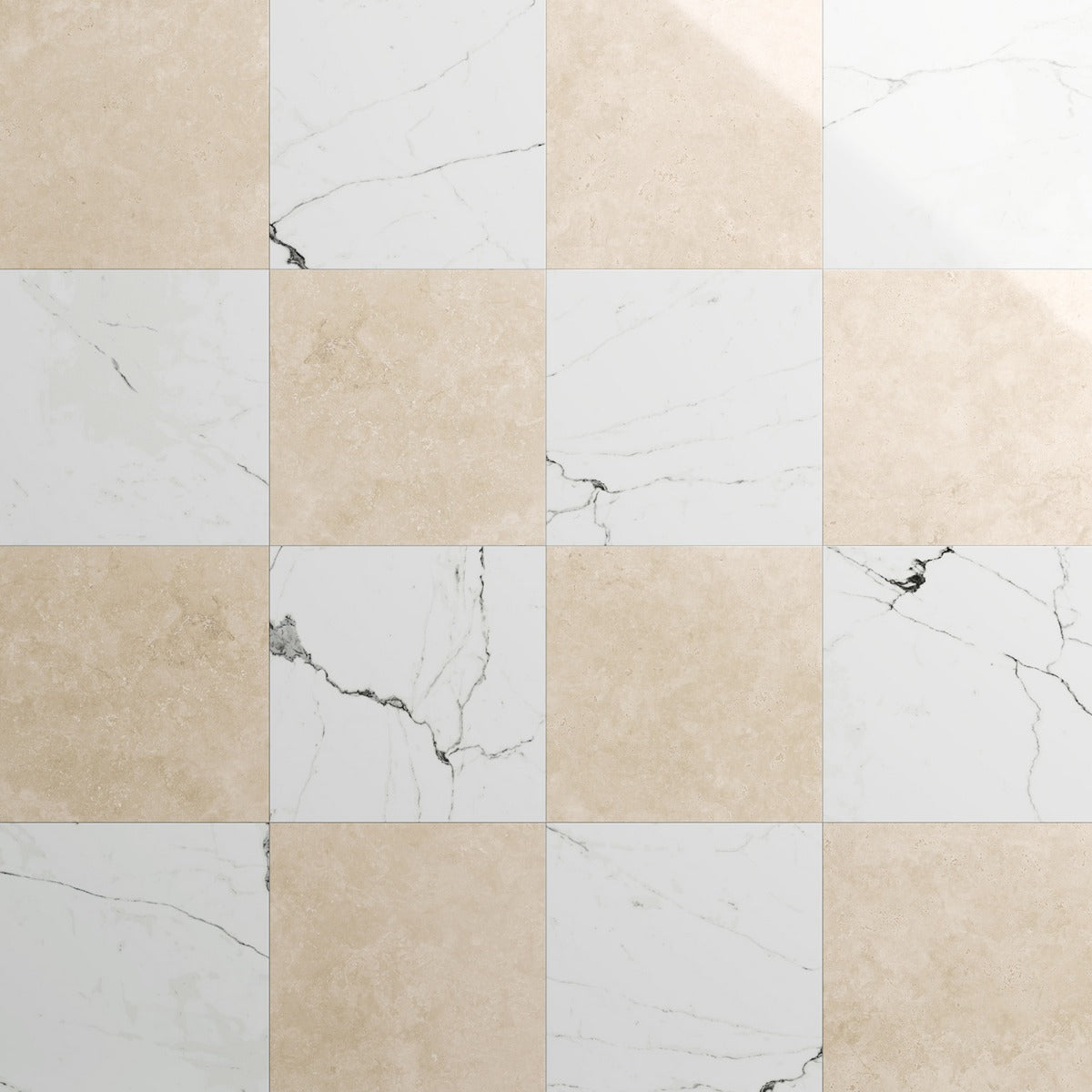 Fortunato Calacatta and Marfil 12x12 Polished Porcelain Checkerboard Tile