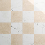 Fortunato Calacatta and Marfil 12x12 Polished Porcelain Checkerboard Tile