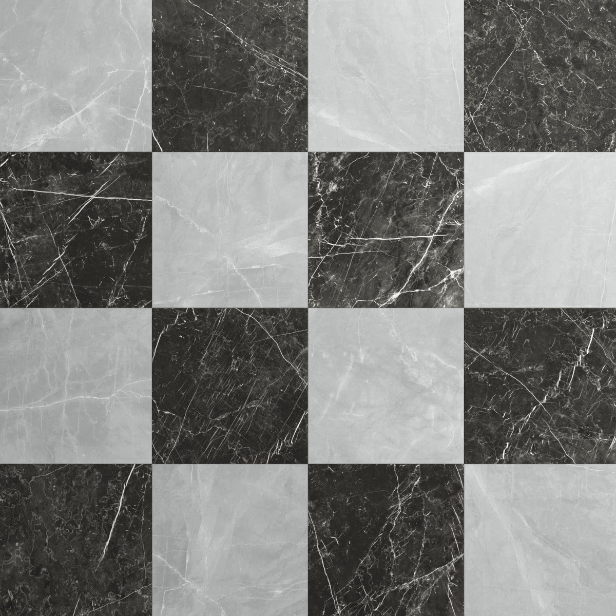 Fortunato Amani Gray and Nero Marquina Black 12x12 Matte Porcelain Checkerboard Tile