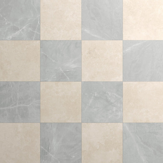 Fortunato Marfil Beige and Amani Gray 12x12 Matte Porcelain Checkerboard Tile