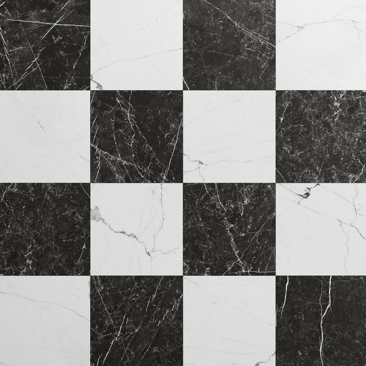Fortunato Calacatta and Nero Marquina 12x12 Matte Porcelain Checkerboard Tile
