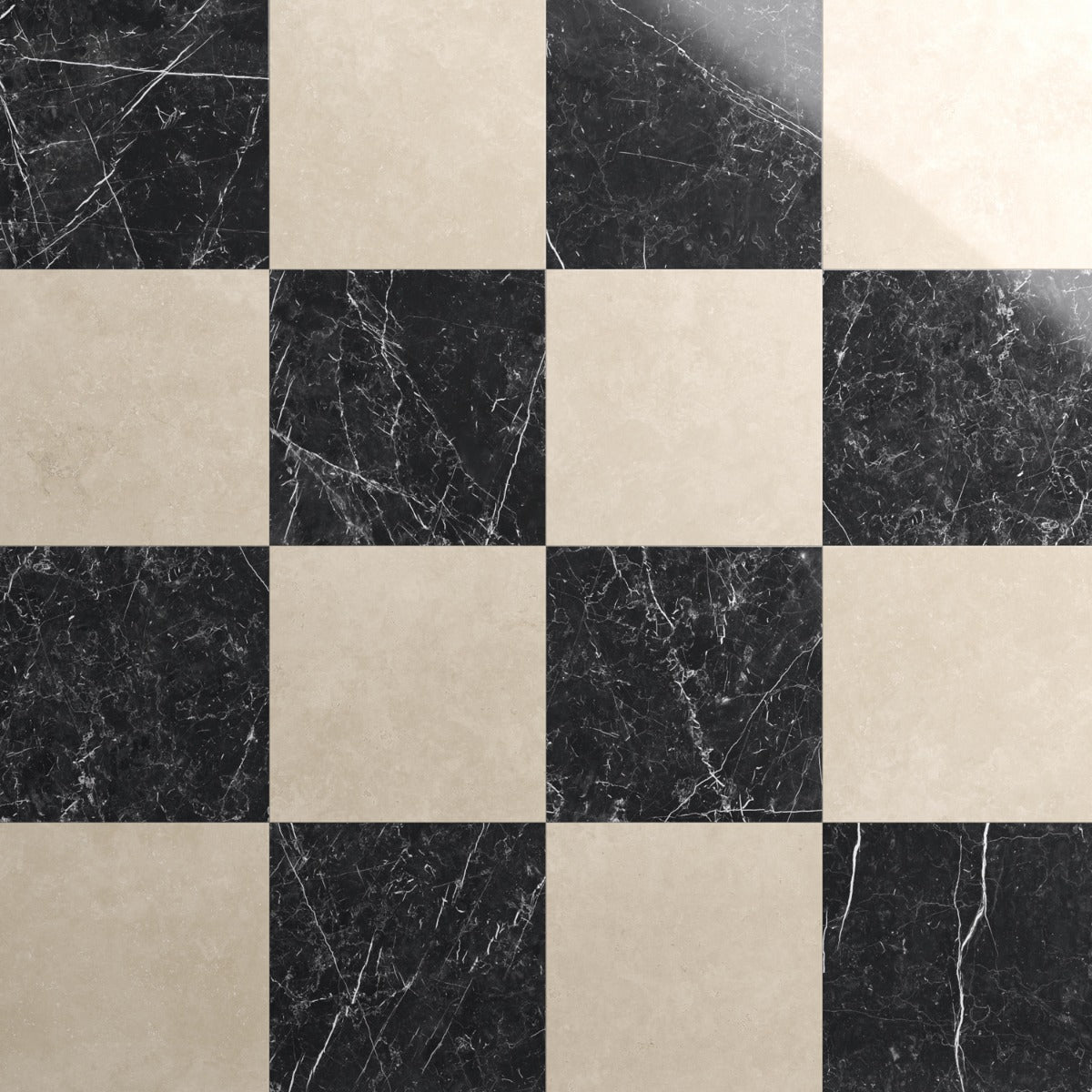 Fortunato Checkerboard Porcelain Tile - 12x12 Polished Marble Look