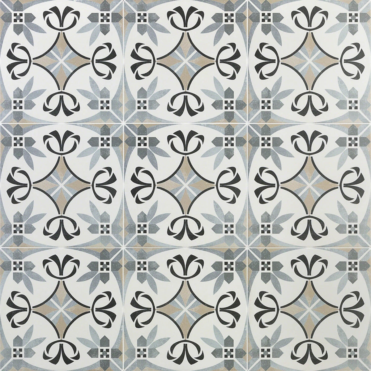 Bella Royale Gray 9x9 Matte Porcelain Tile - Encaustic Look