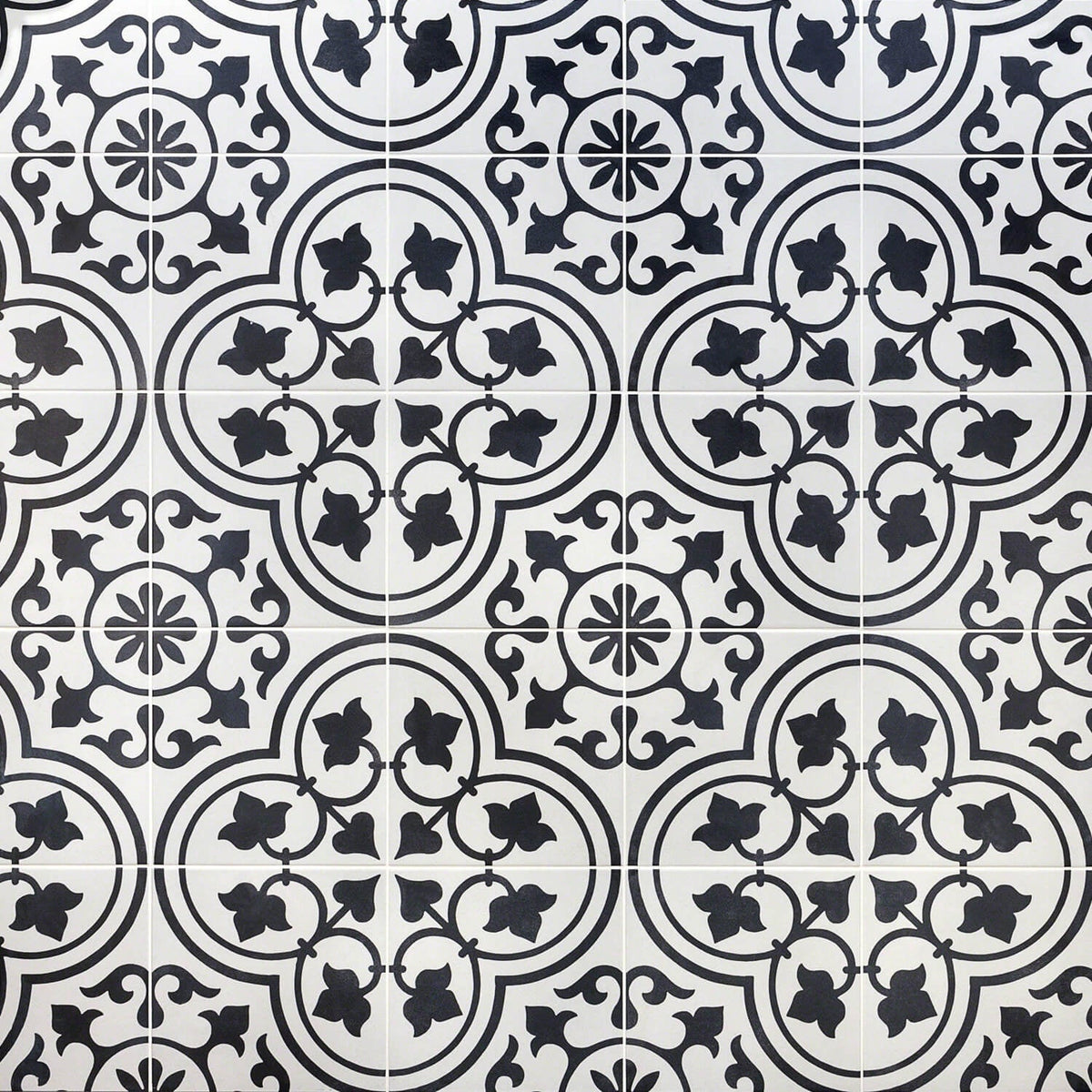Cascais Black & White Ornate 9x9 Matte Porcelain Tile by Lux Tile