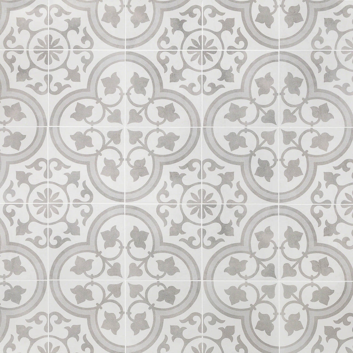 Cascais Silver Ornate 9x9 Matte Porcelain Tile - Lux Tile