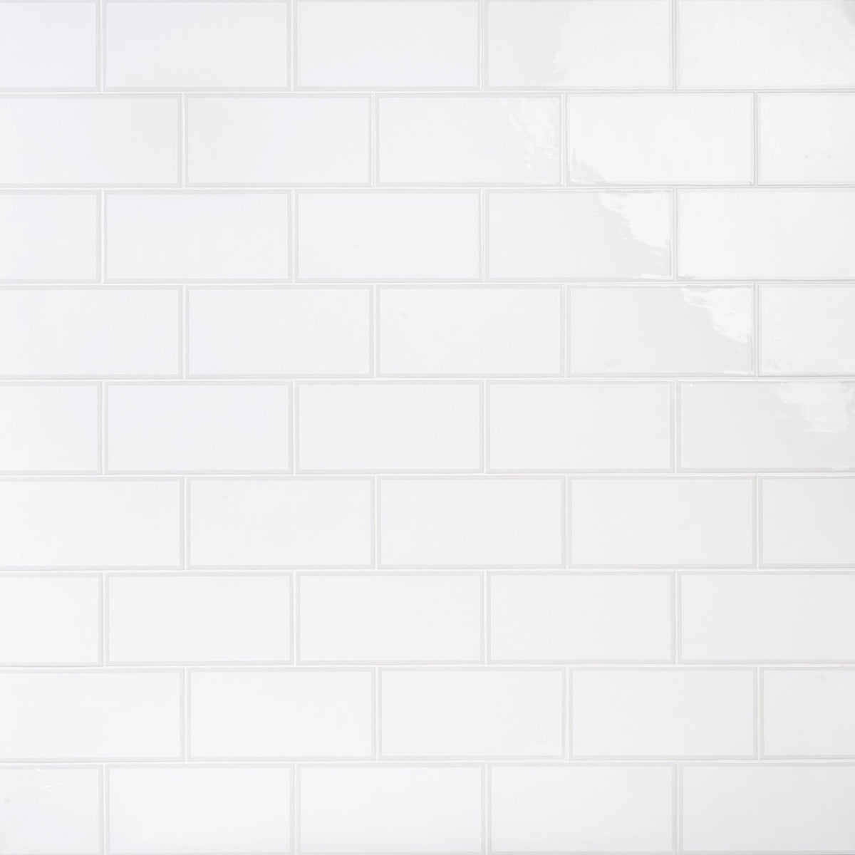 Bellami Framed Bianco White 5x10 Glossy Ceramic Subway Tile - Lux Tile