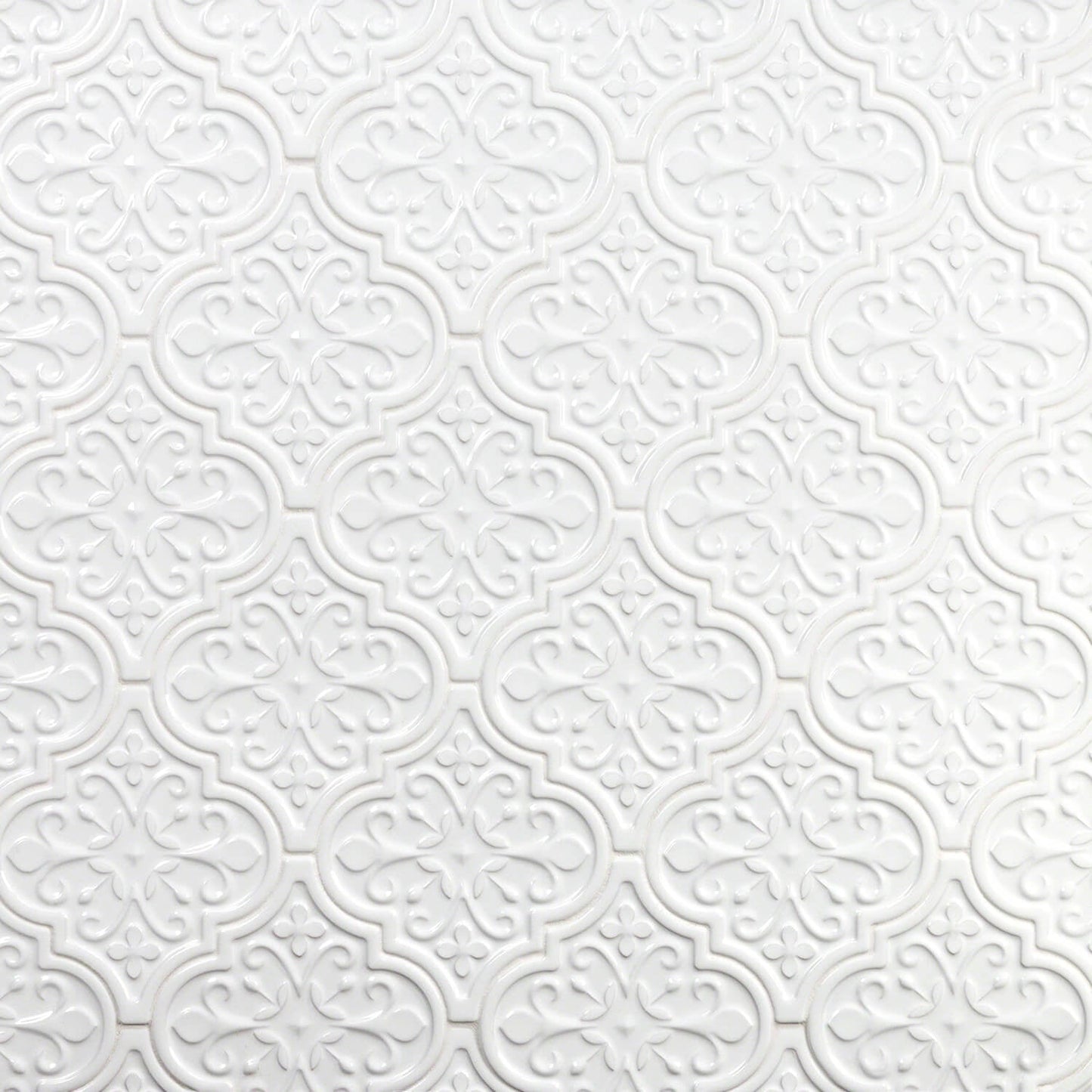 Byzantine Florid Bianco White 6x7 Arabesque Polished Ceramic Wall Tile