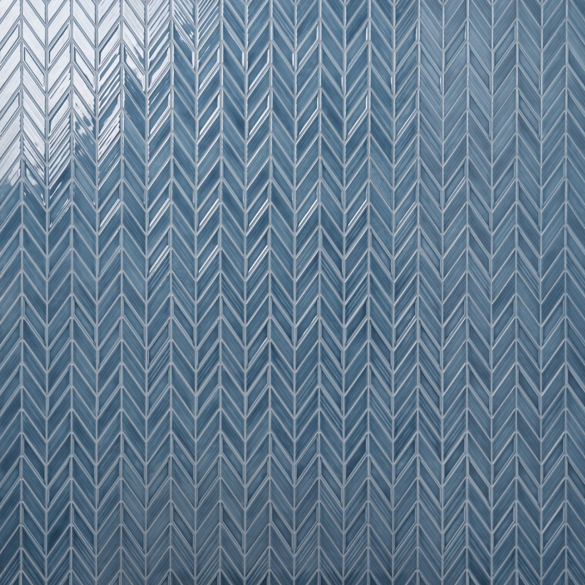 Brookline Chevron Coastal Blue 1x5 Glossy Ceramic Mosaic Tile