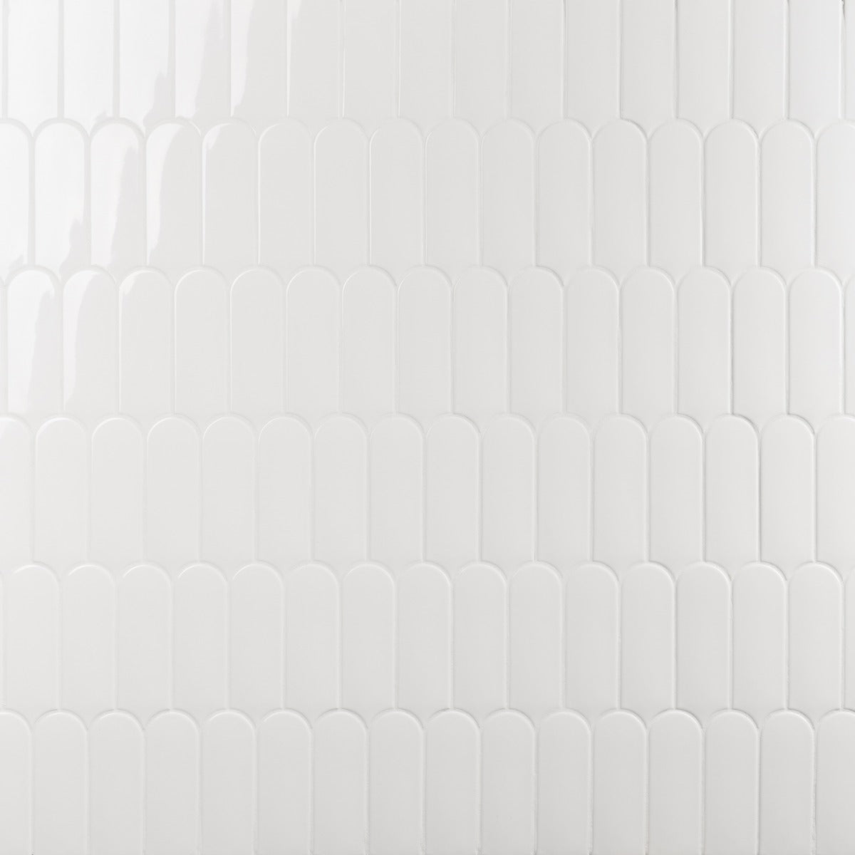 Parry White 3x8 Fishscale Glossy Ceramic Wall Tile - Tilebar