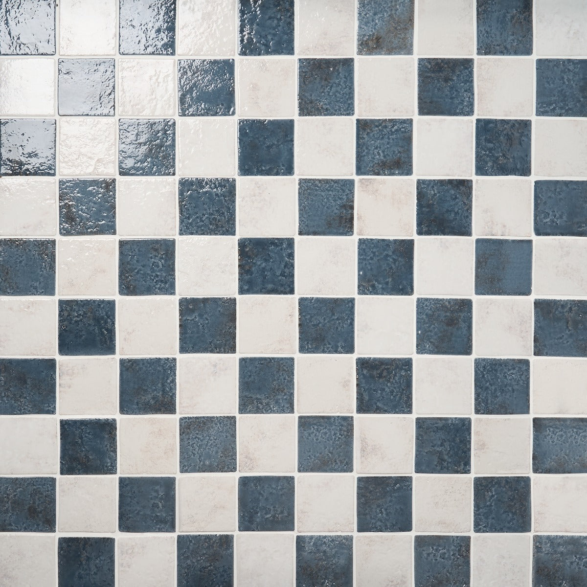 Greta Checkerboard Midnight Blue and Seashell White 5x5 Glossy Textured Porcelain Tile