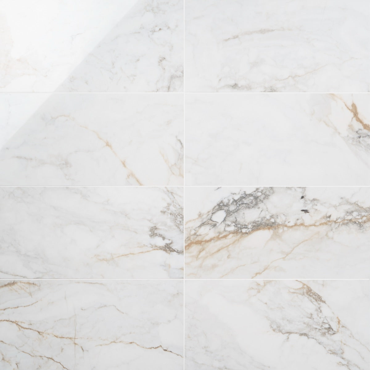 Calacatta Macchia White Gold 12x24 Marble Look Polished Porcelain Tile - Lux Tile