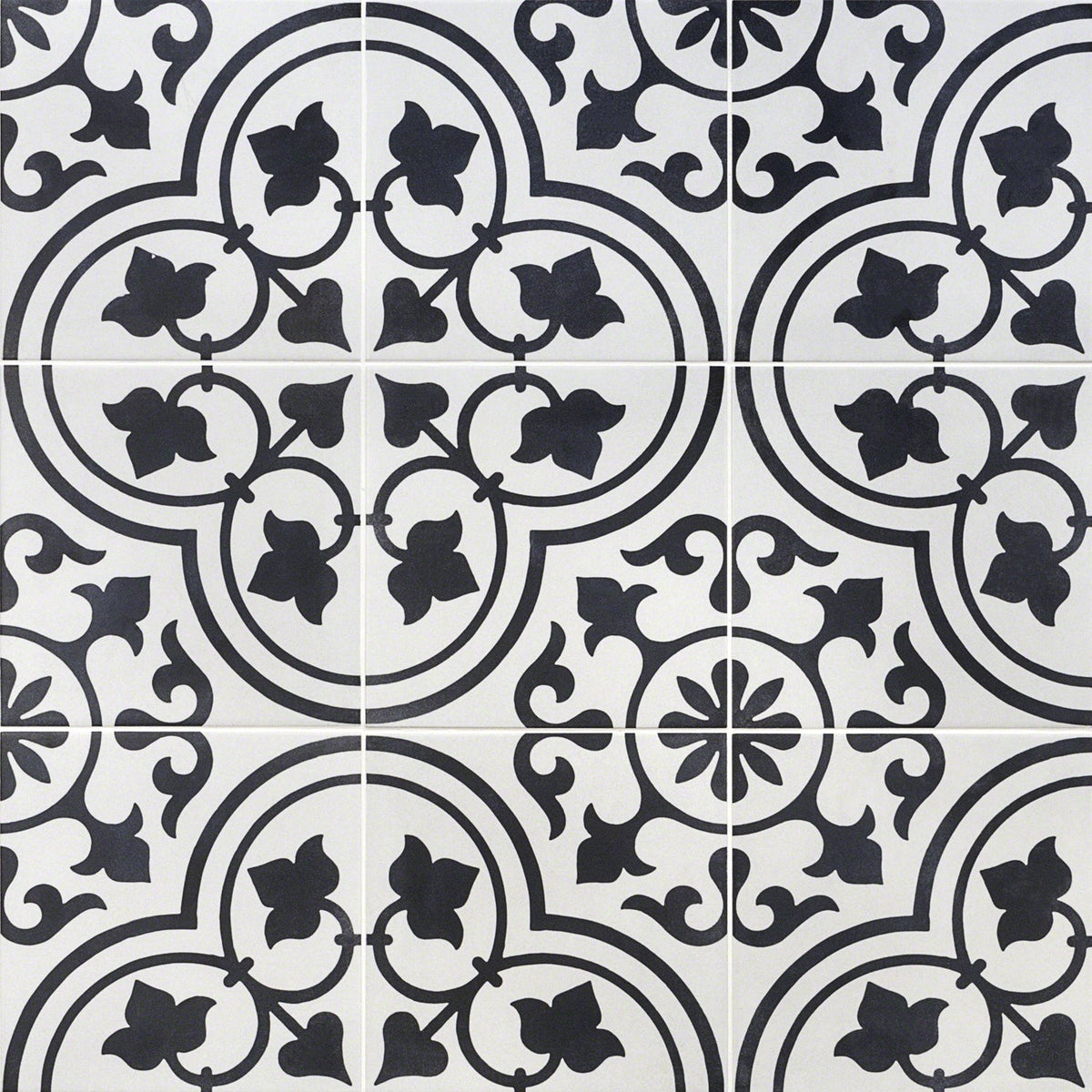 Cascais Black & White Ornate 9x9 Matte Porcelain Tile by Lux Tile