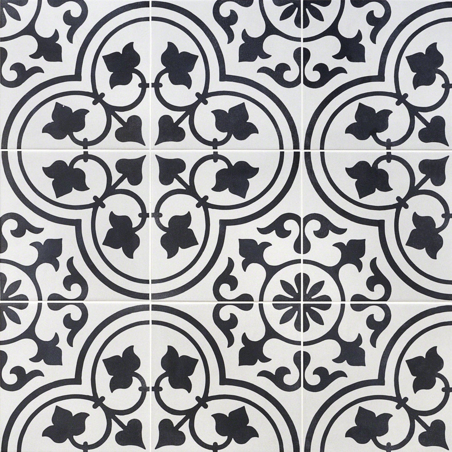 Cascais Black & White Ornate 9x9 Matte Porcelain Tile by Lux Tile