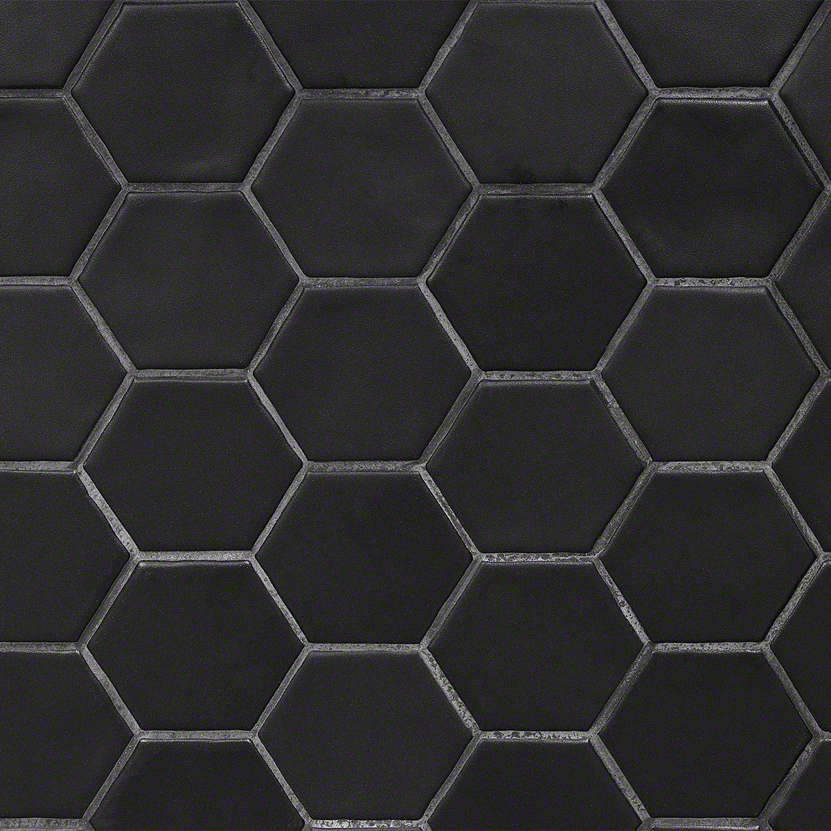 Meadowmere Black 3" Hexagon Matte Ceramic Tile - Lux Tile