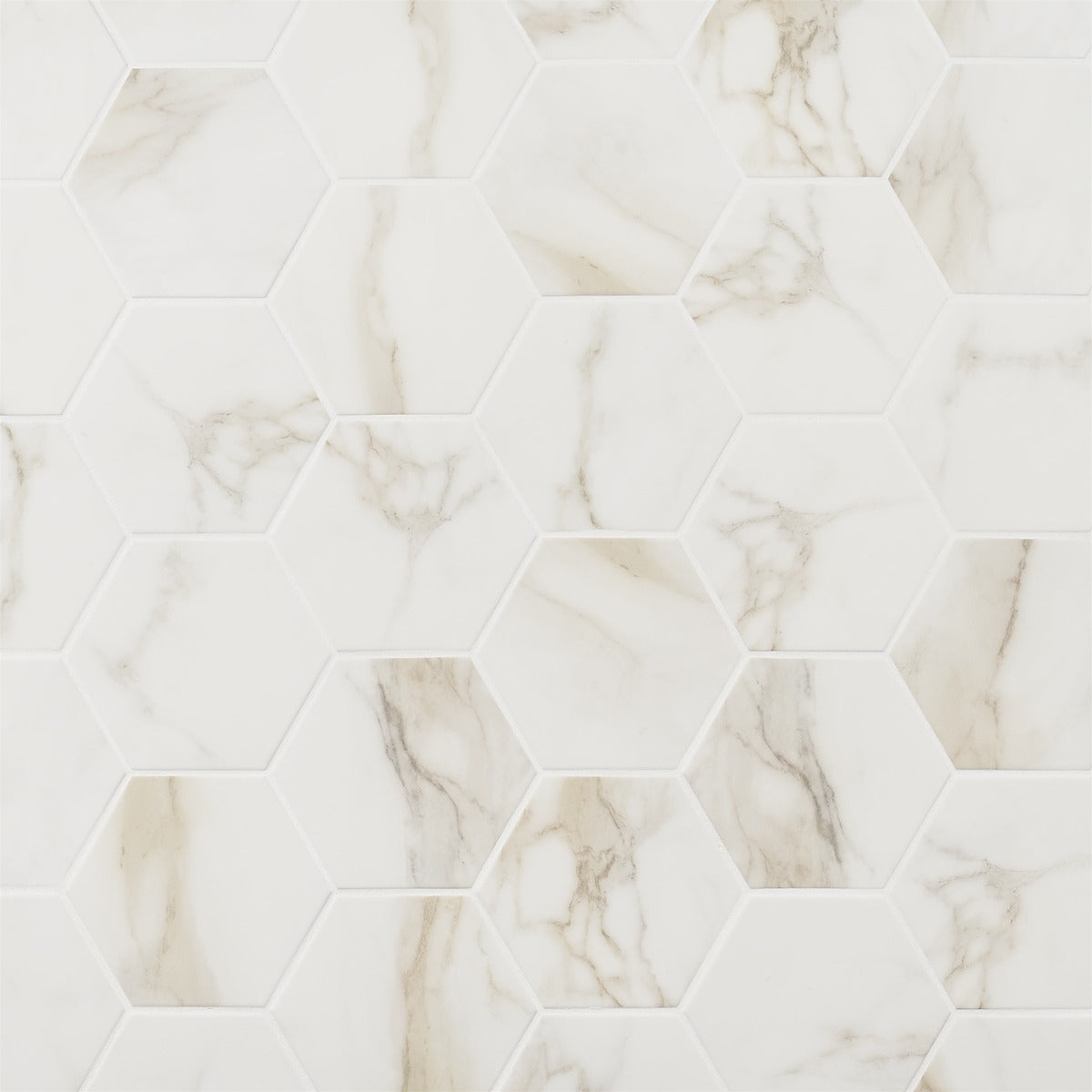 Amalfi Calacatta White 6" Hexagon Matte Porcelain Tile - Lux Tile