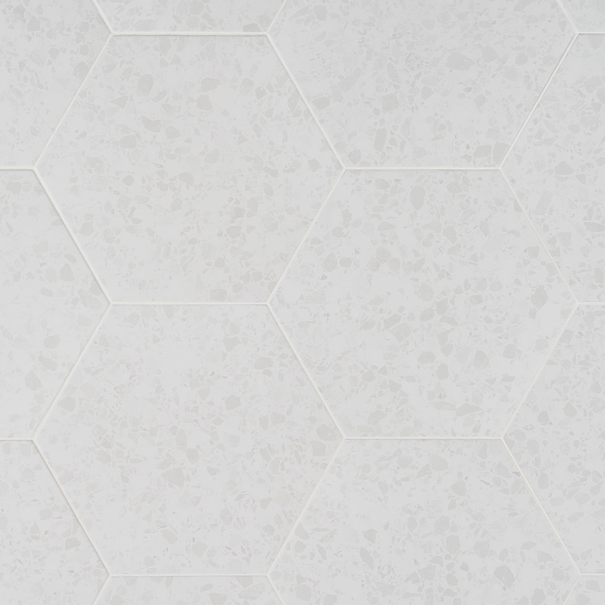Six Hexagon White Terrazzo Look Matte Porcelain Tile - 12.5"