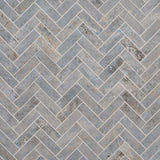 Portrait Ocean Blue 1x4 Herringbone Matte Porcelain Mosaic Tile by Lux Tile