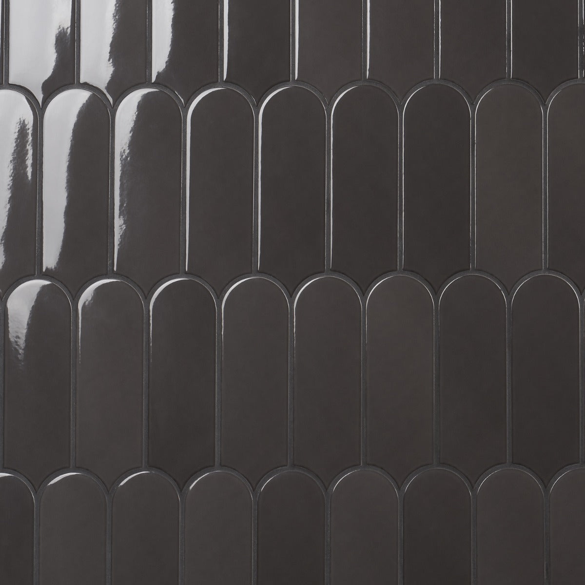 Parry Charcoal 3x8 Fishscale Glossy Ceramic Wall Tile by Lux Tile