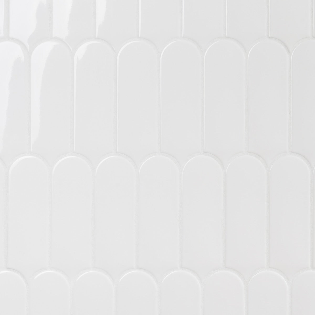 Parry White 3x8 Fishscale Glossy Ceramic Wall Tile - Tilebar