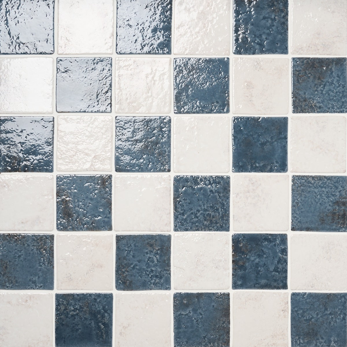 Greta Checkerboard Midnight Blue and Seashell White 5x5 Glossy Textured Porcelain Tile