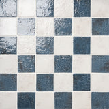 Greta Checkerboard Midnight Blue and Seashell White 5x5 Glossy Textured Porcelain Tile