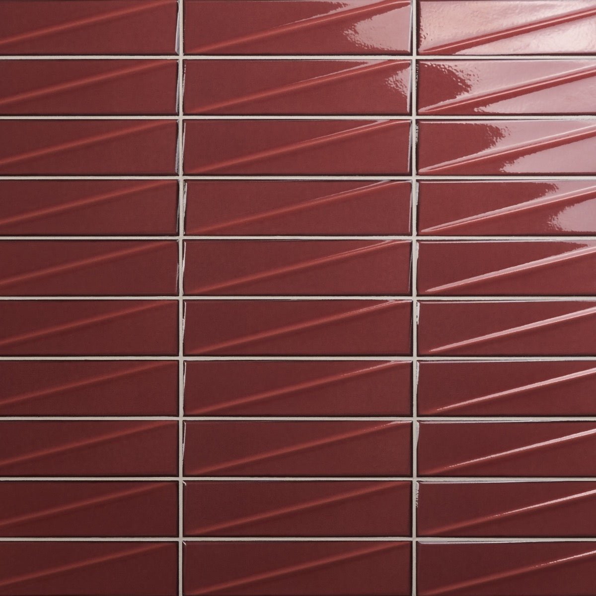 Axelle Ruby Red 3D Glossy Ceramic Subway Tile - 3x12