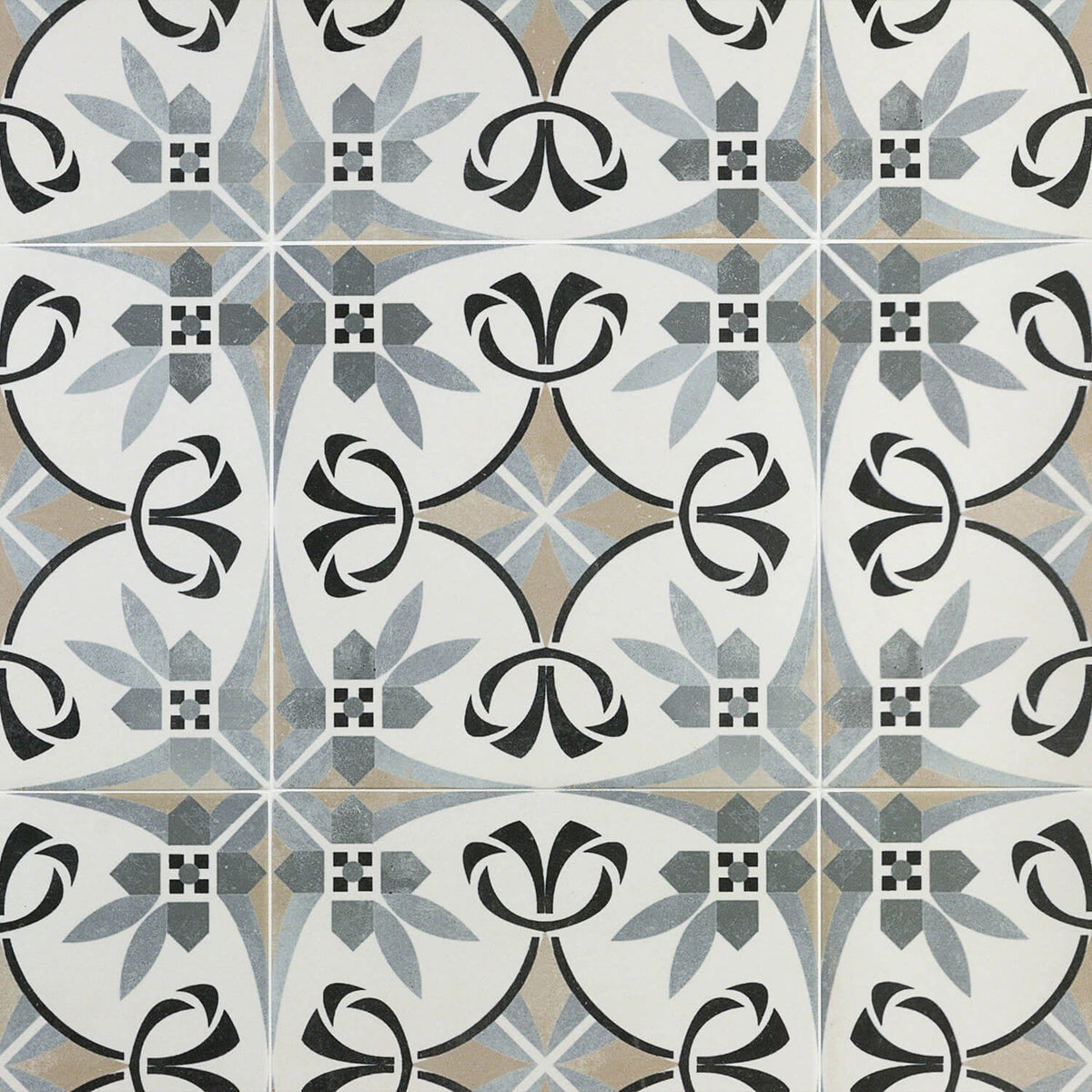 Bella Royale Gray 9x9 Matte Porcelain Tile - Encaustic Look