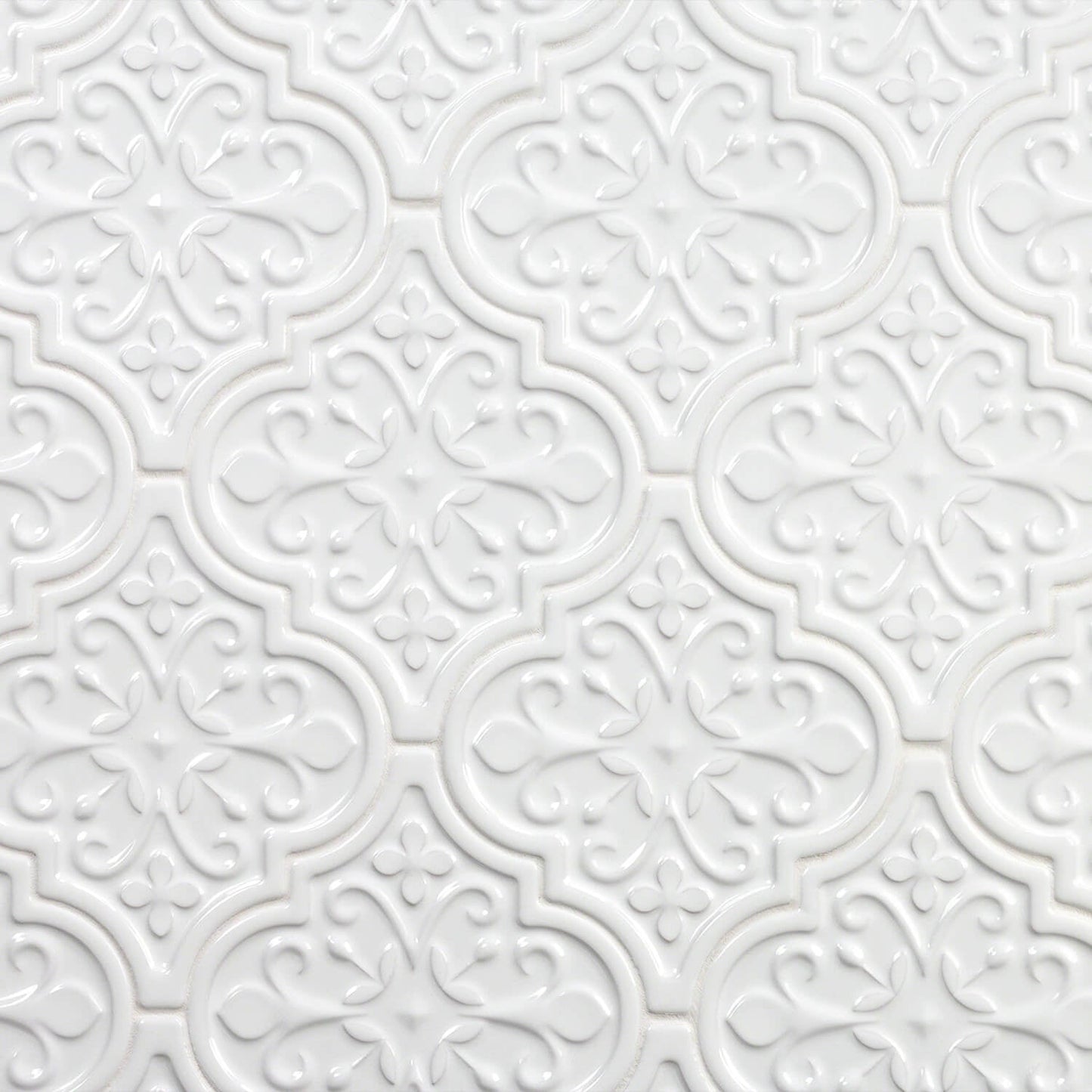 Byzantine Florid Bianco White 6x7 Arabesque Polished Ceramic Wall Tile