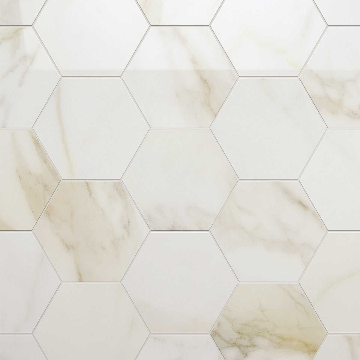 Amalfi Calacatta 6" Hexagon Polished Porcelain Tile - Lux Tile