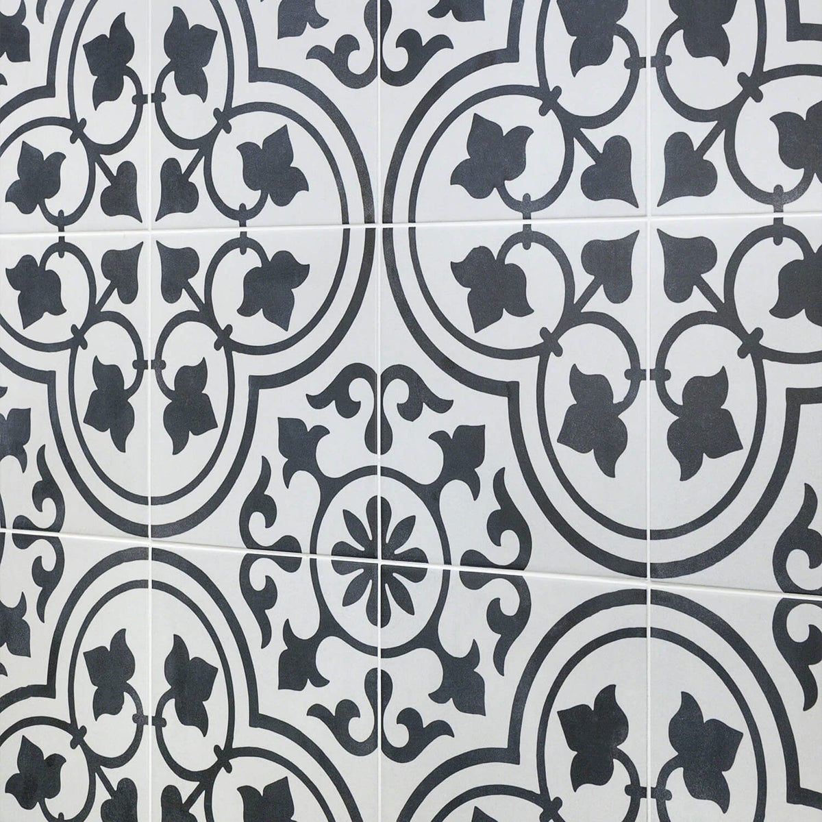 Cascais Black & White Ornate 9x9 Matte Porcelain Tile by Lux Tile