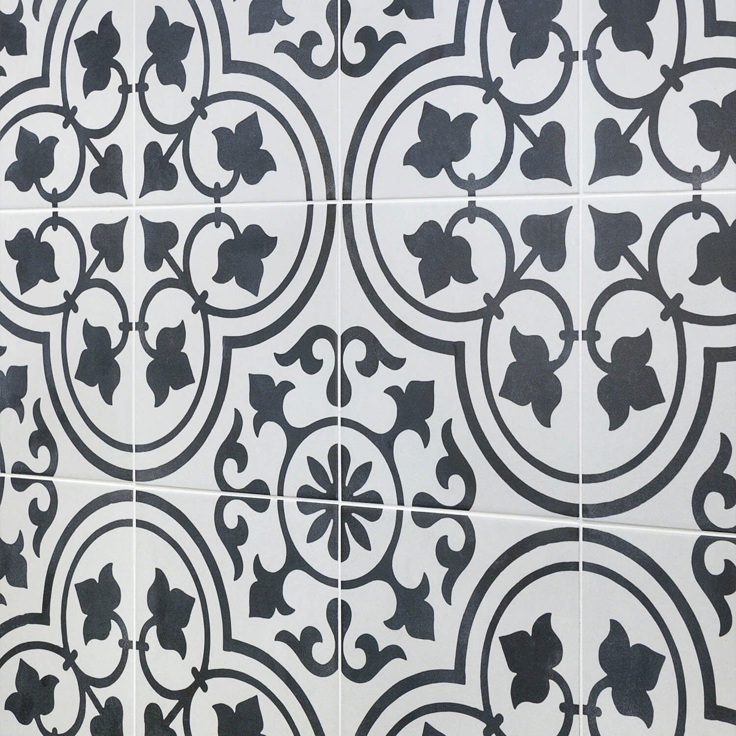 Cascais Black & White Ornate 9x9 Matte Porcelain Tile by Lux Tile