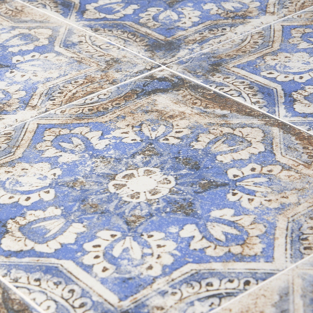 Lenox Flora Blue 8x8 Matte Porcelain Tile - Mediterranean Design