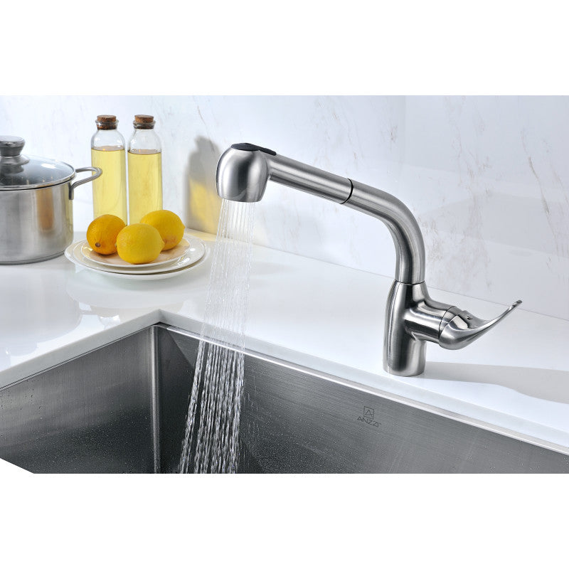 ANZZI Harbour Single-Handle Pull-Out Sprayer Kitchen Faucet, Brushed Nickel