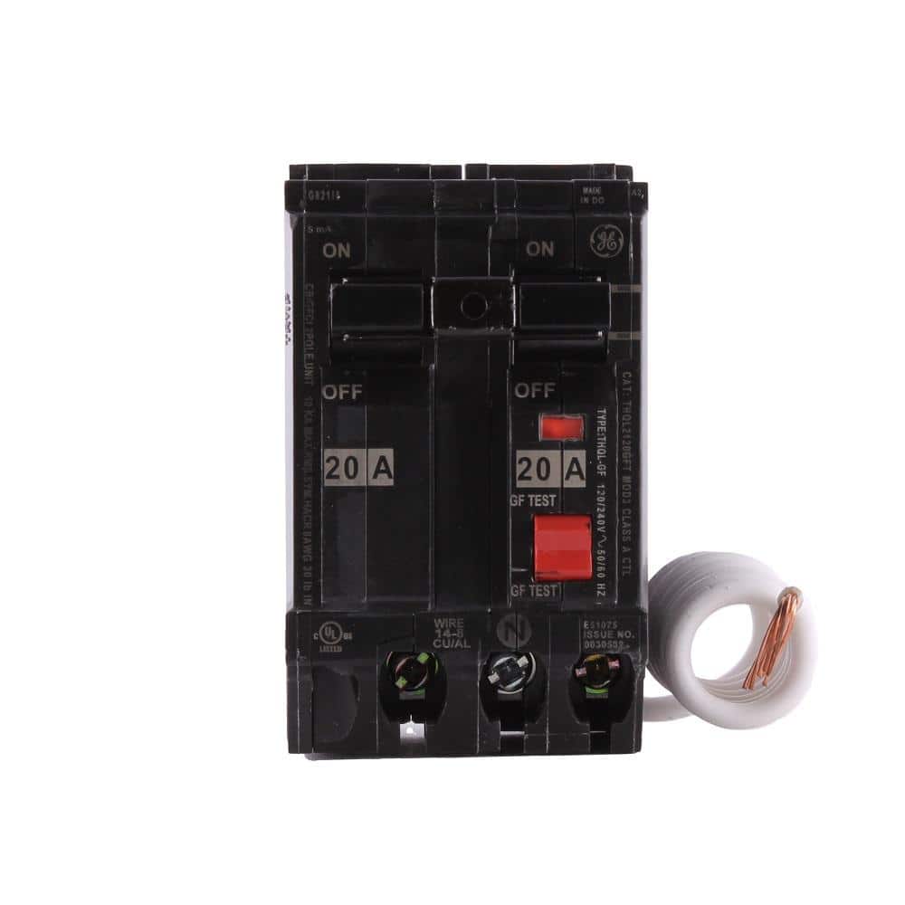 GE 20 Amp Double Pole Ground Fault Breaker with Self-Test