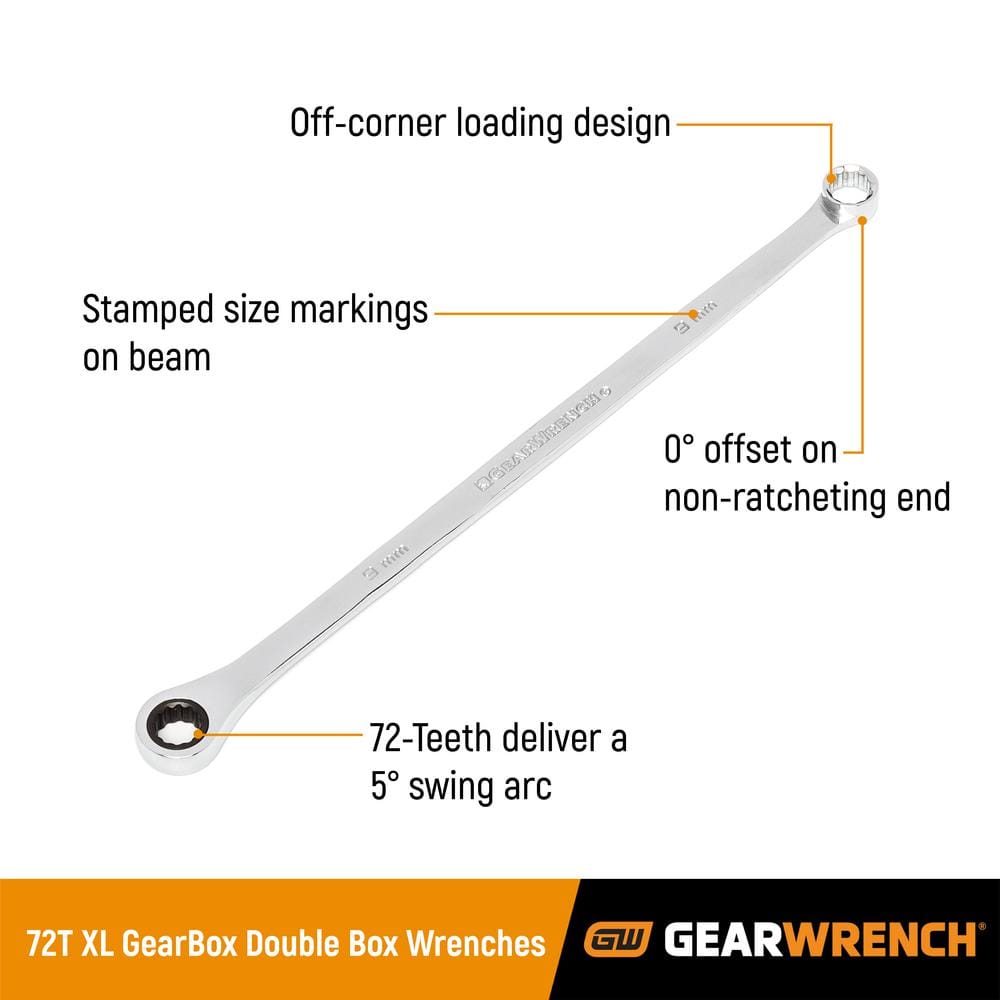 GEARWRENCH 15-Piece 72-Tooth 12-Point XL GearBox Double Box Ratcheting Metric Wrench Set