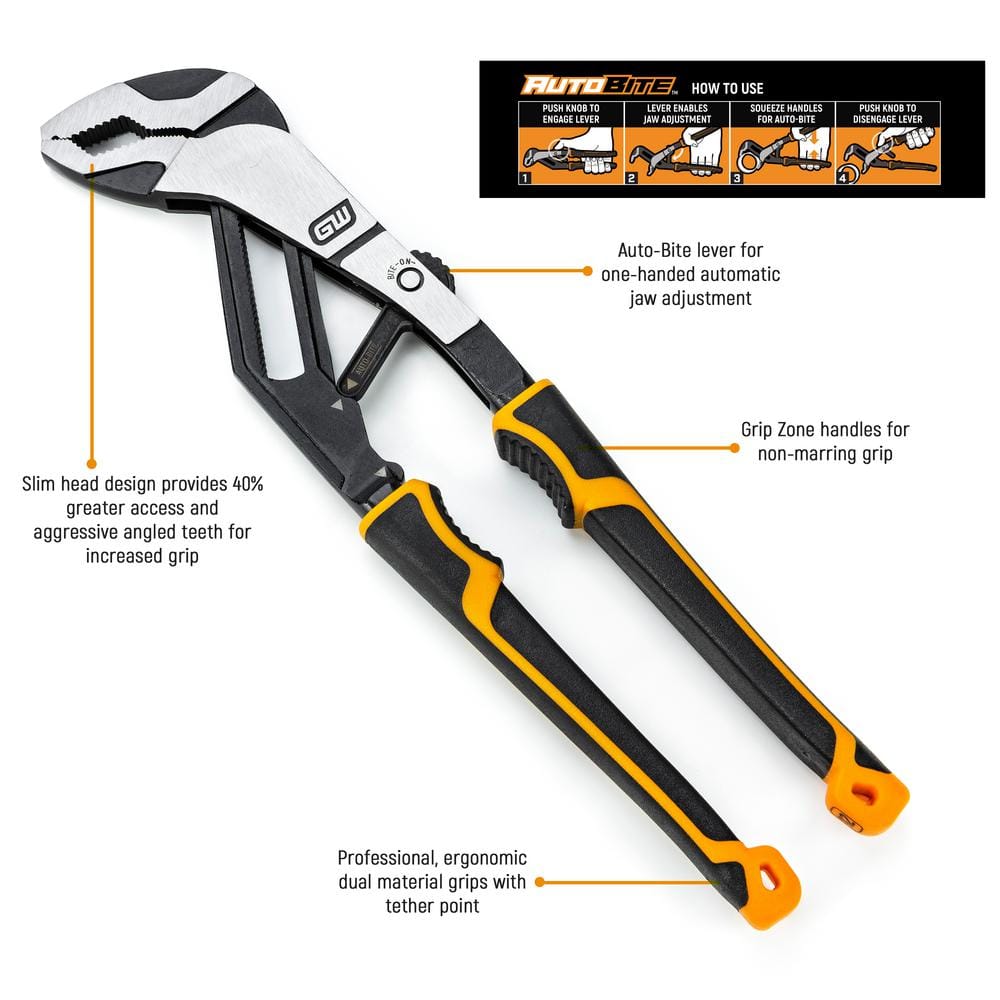 GEARWRENCH 6 in., 8 in., 10 in., 12 in. PITBULL Auto-Bite, Tongue and Groove Pliers, Dual Material (4-Piece)