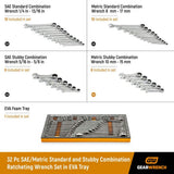 GEARWRENCH SAE/Metric Standard and Stubby Combination Ratcheting Wrench Set in EVA Tray (32-Piece)