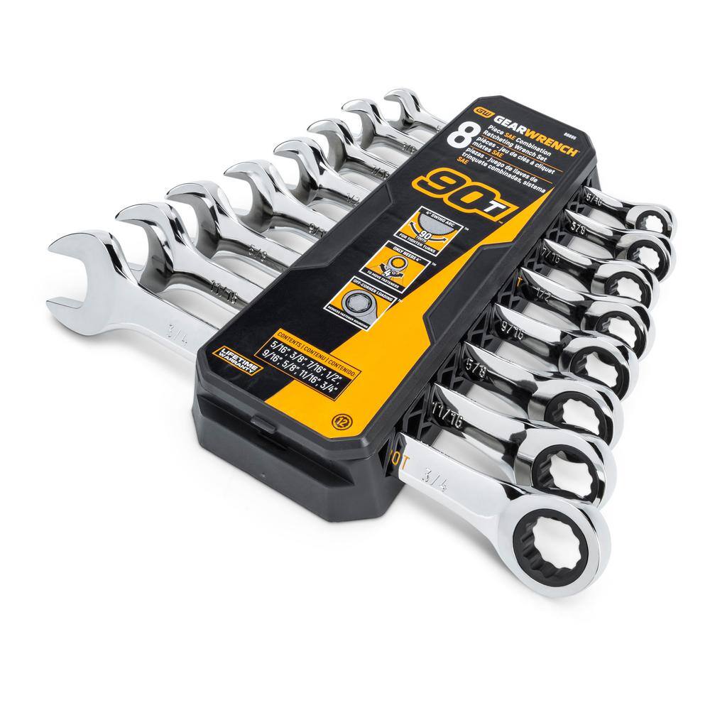 GEARWRENCH SAE 90-Tooth Combination Ratcheting Wrench Tool Set with Tray (8-Piece)