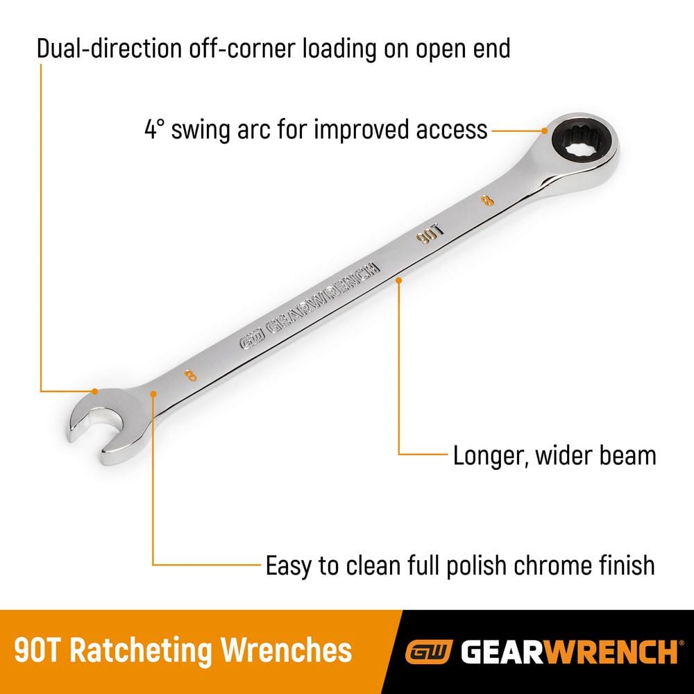 GEARWRENCH SAE 90-Tooth Combination Ratcheting Wrench Tool Set with Tray (8-Piece)