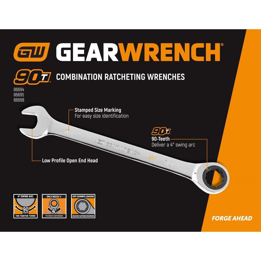 GEARWRENCH SAE 90-Tooth Combination Ratcheting Wrench Tool Set with Tray (8-Piece)