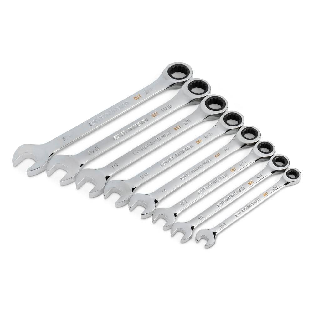 GEARWRENCH SAE 90-Tooth Combination Ratcheting Wrench Tool Set with Tray (8-Piece)
