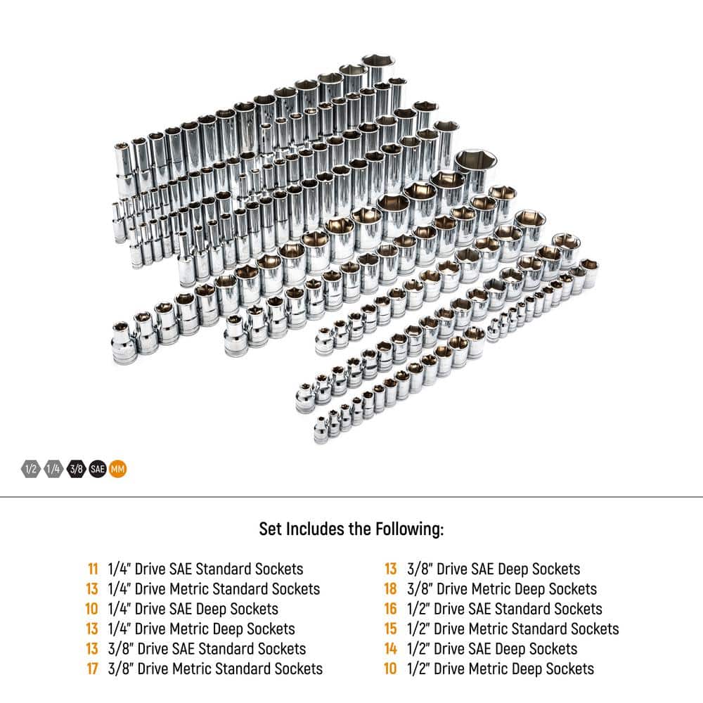 GEARWRENCH 1/4 in., 3/8 in. and 1/2 in. Drive 6-Point SAE/Metric Master Socket Set (163-Piece)