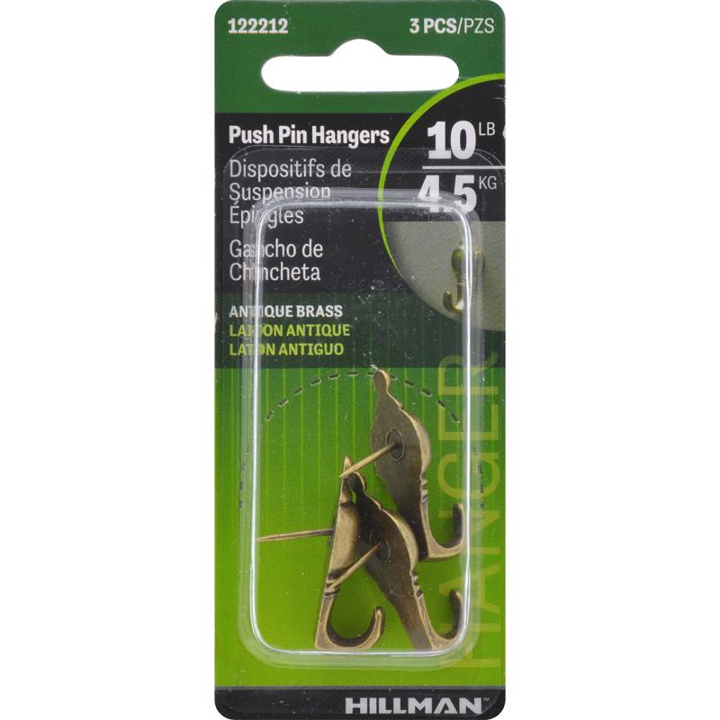 Hillman AnchorWire Antique Brass & Silver Push Pin Picture Hook, 20 lb, 3-Pack