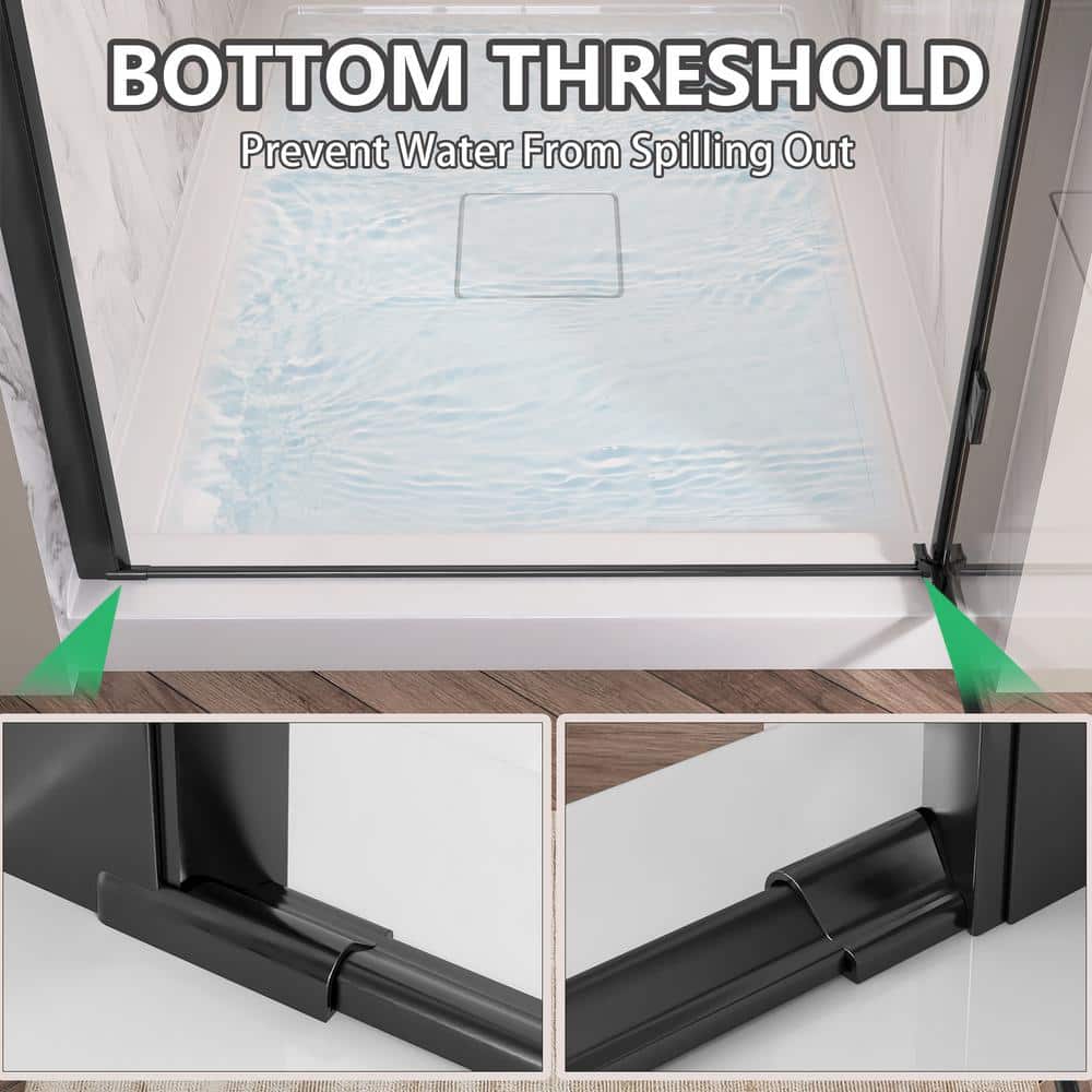 Getpro 36 to 37-1/4 in. W x72 in. H Frameless Shower Door Right Hinged Pivot Swing Single Door in Matte Black Clear Glass