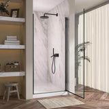 Getpro 36 to 37-1/4 in. W x72 in. H Frameless Shower Door Right Hinged Pivot Swing Single Door in Matte Black Clear Glass