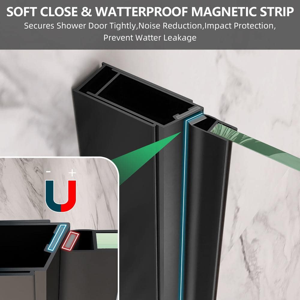 Getpro 36 to 37-1/4 in. W x72 in. H Frameless Shower Door Right Hinged Pivot Swing Single Door in Matte Black Clear Glass
