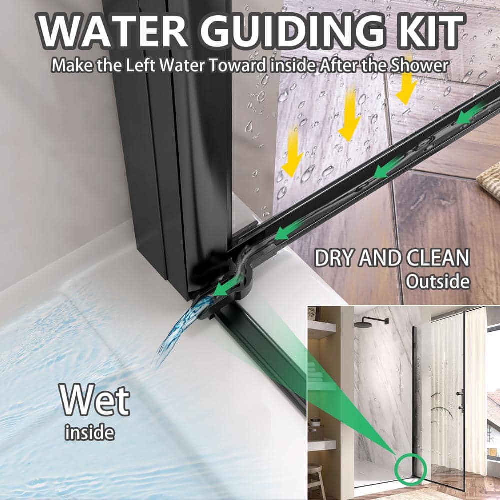 Getpro 36 to 37-1/4 in. W x72 in. H Frameless Shower Door Right Hinged Pivot Swing Single Door in Matte Black Clear Glass