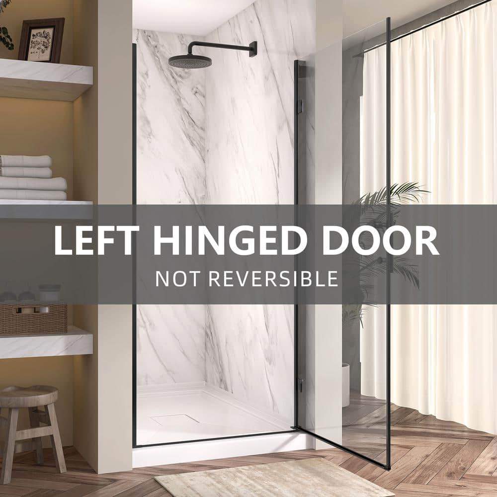 Getpro 36 to 37-1/4 in. W x72 in. H Frameless Shower Door Right Hinged Pivot Swing Single Door in Matte Black Clear Glass