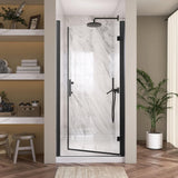 Getpro 36 to 37-1/4 in. W x72 in. H Frameless Shower Door Right Hinged Pivot Swing Single Door in Matte Black Clear Glass